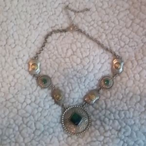 Chico's silver, green, and gold necklace.